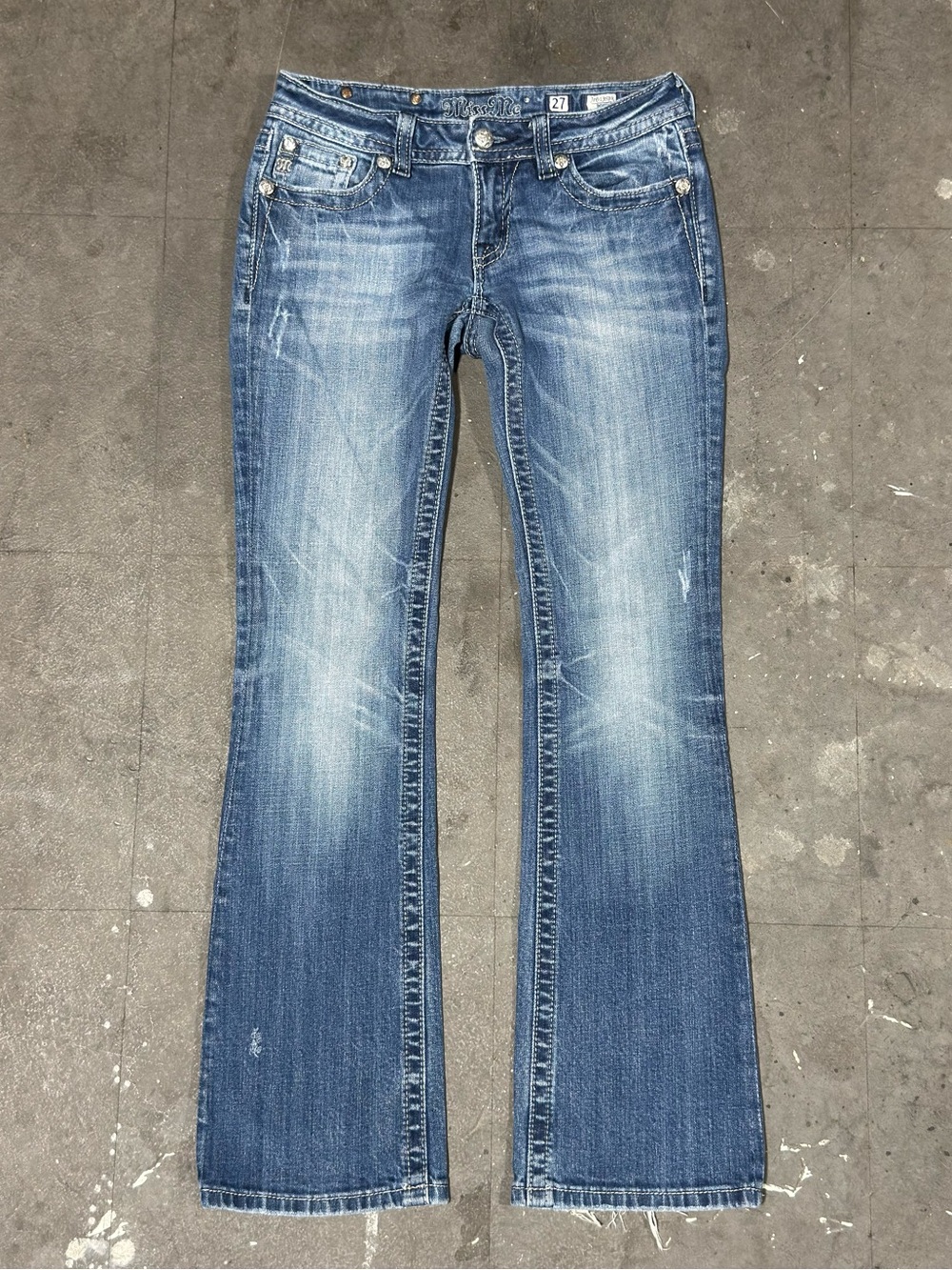 Miss Me Women's Bootcut Jeans Size 27/32 Low Rise Medium Wash Crosses Bling Y2K